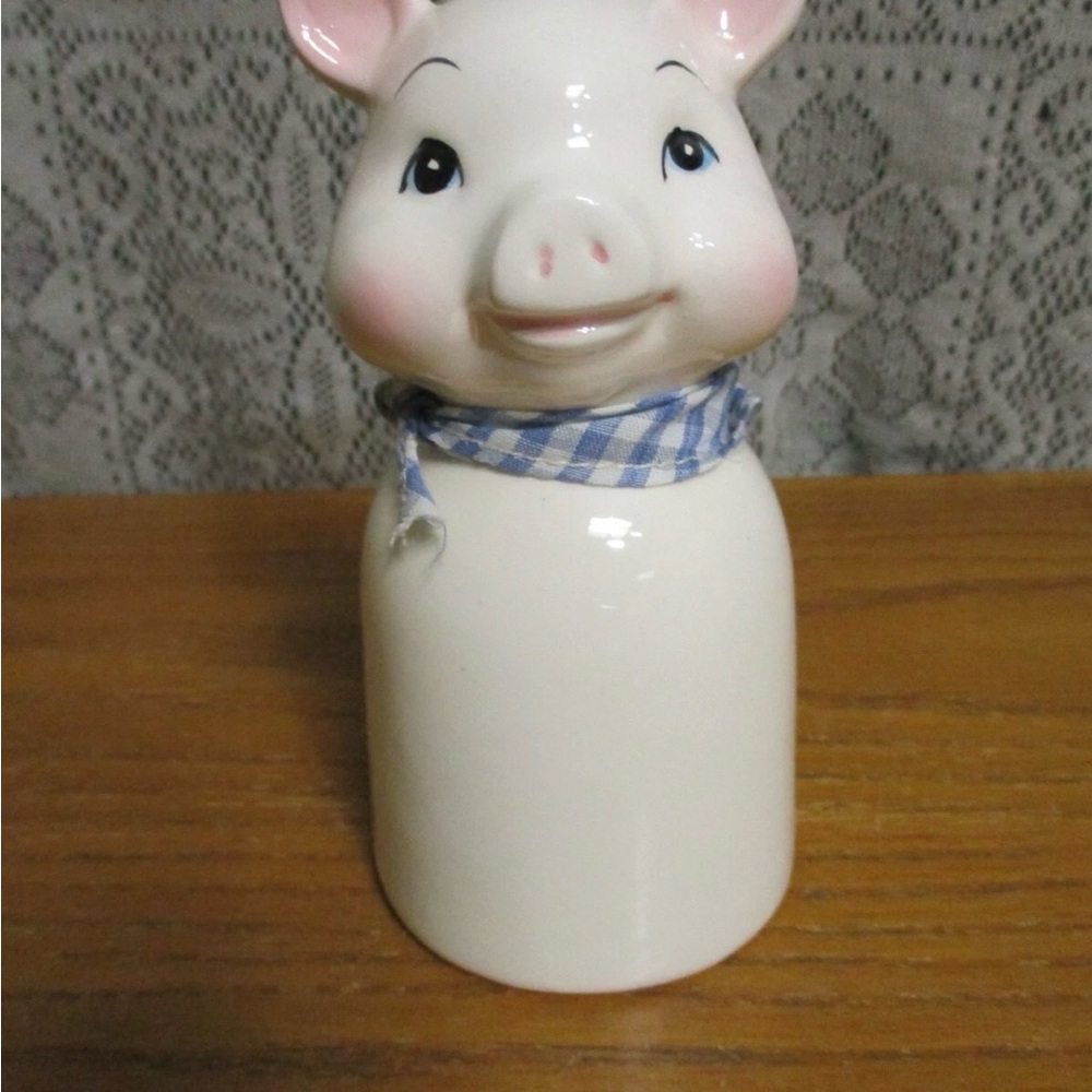 Ceramic Pig BELL  with Blue Gingham Scarf
